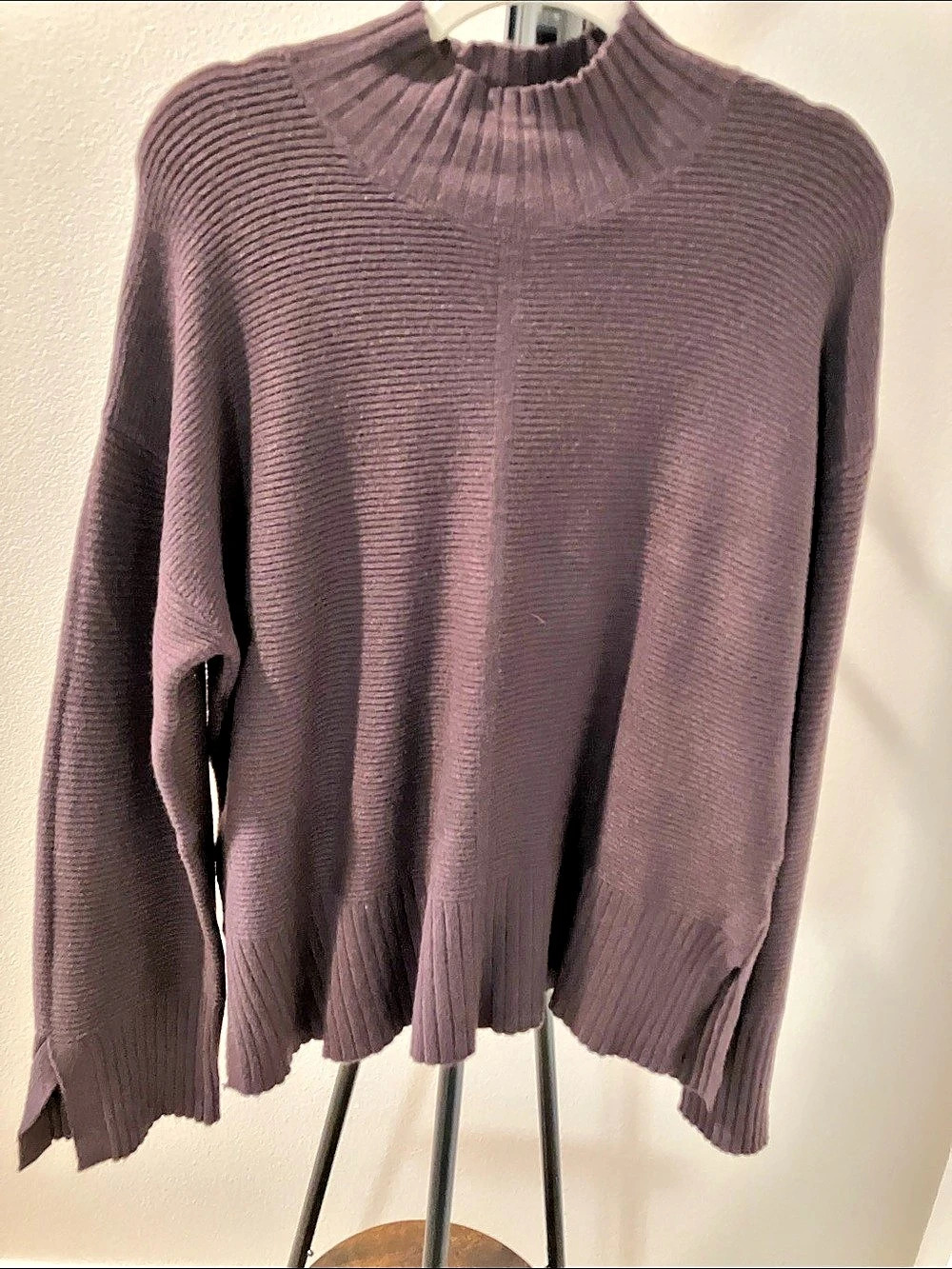 CYRUS Ribbed Sweater in Brown bell sleeves wide band